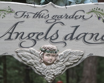 Angel Garden SIGN-Custom Garden Decor-Flower Garden Sign-Rustic Garden Sign-Custom Garden Sign-Vintage Garden Sign-Vintage Garden Decor