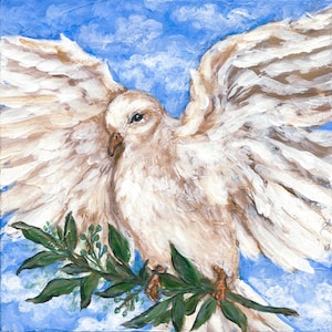 Pintura da Pomba da Paz: Arte Original do Espírito Santo, Colecionável Vintage