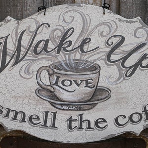 Hand Painted Wood Coffee Bar Sign: Rustic Farmhouse Decor