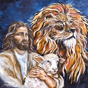Eyes of the Lord: Jesus, Lion, Lamb - Biblical Fine Art Canvas Print