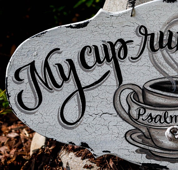 My Cup Runneth Over Coffee Signs Bar Decor Wood Kitchen