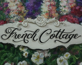 Hand Painted French Cottage Sign: Shabby Chic Kitchen Decor, Farmhouse Cottage Sign, Country Decor