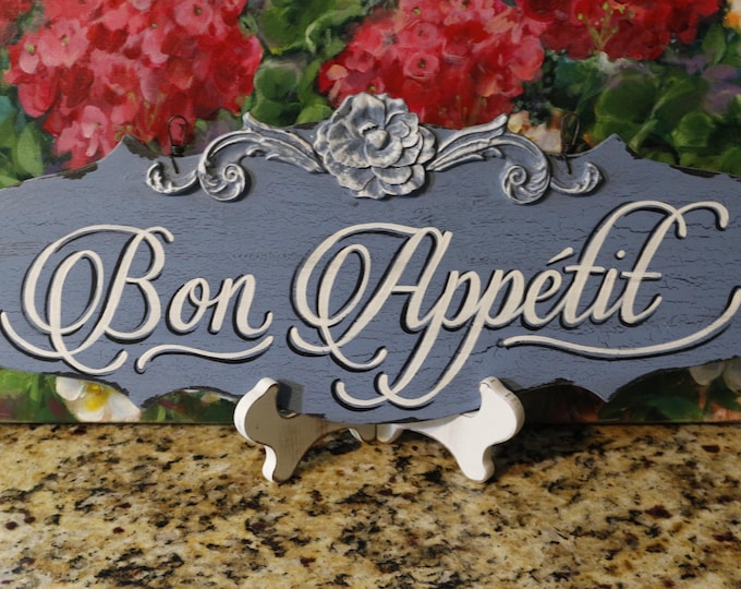 Hand Painted Bon Appetit Kitchen Sign: Rustic French Cottage Decor