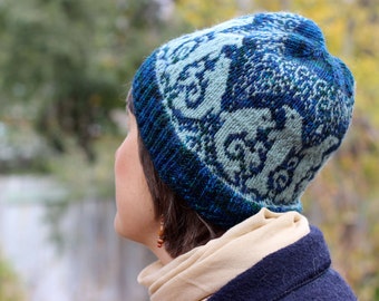 Dancing Dolphins Hat Knitting Pattern PDF - Fair Isle Design