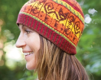 Inca Cat Hat Digital Knitting Pattern PDF-- fair isle stranded colorwork knitting pattern