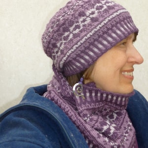 Winter Arabesque Hat and Cowl Set Digital Knitting Pattern PDF-- fair isle stranded colorwork knitting pattern set