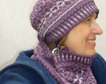 Winter Arabesque Hat and Cowl Set Digital Knitting Pattern PDF-- fair isle stranded colorwork knitting pattern set