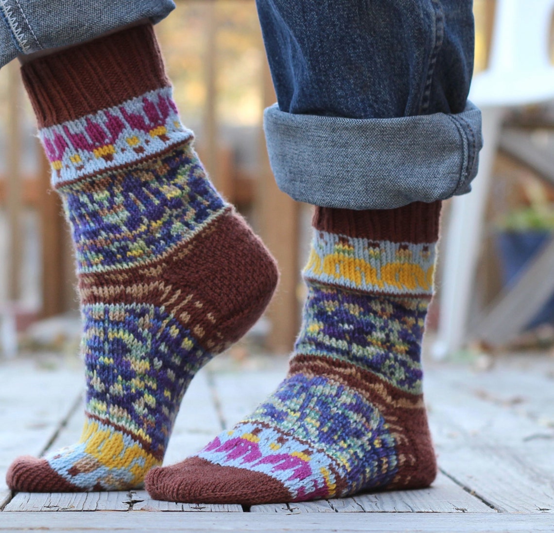 Knitting Pattern: Wildflower Meadow Socks cuff Down Fair Isle Stranded ...