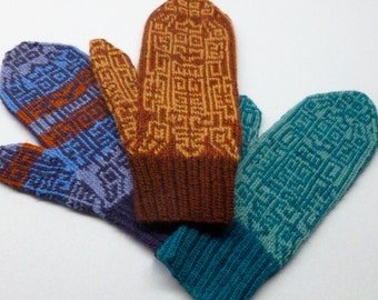 Nazca mittens Digital Knitting Pattern PDF-- fair isle stranded colorwork knitting pattern