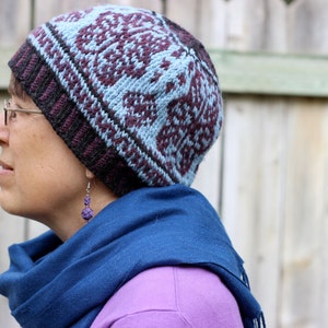 Knitting Pattern: Butterfly Rose Hat-- fair isle stranded colorwork digital pdf pattern