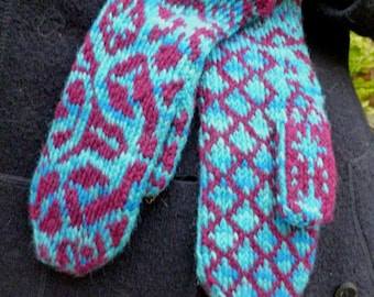 River Dreams mittens Knitting Pattern mittens PDF--fair isle stranded colorwork knitting pattern