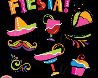 FIESTA Clip Art | Cinco de Mayo Clipart Downloads | Fiesta Party Theme Margarita Clip Art | Vector Fiesta Art