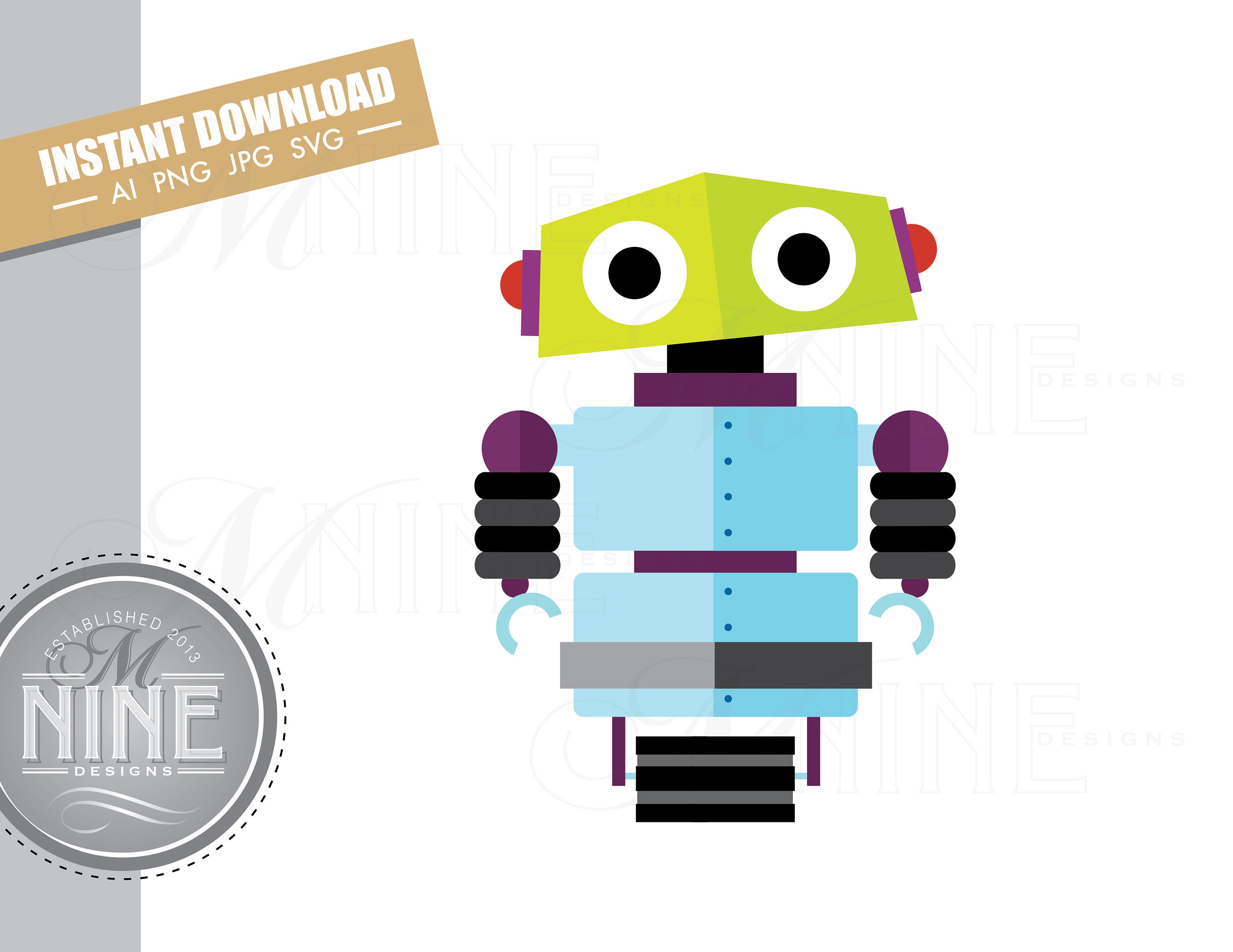 Robot Clip Art Downloads Vector Robot Ai Png Jpg Svg Pdf | Etsy