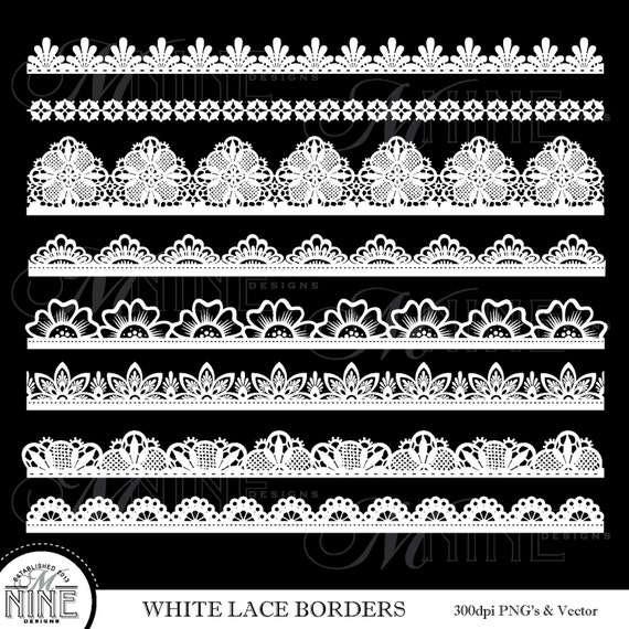 WHITE LACE BORDERS Digital Clipart Design Elements Edges, Instant Download,  Vintage Antique Clip Art