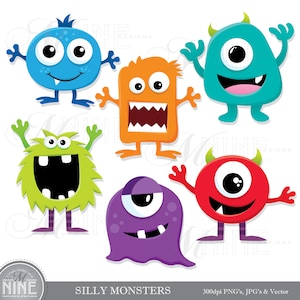 SILLY MONSTERS Clip Art / Monster Clipart Downloads / Monster Party, Monsters Theme, Monsters Scrapbook Clipart, Vector Monsters image 1