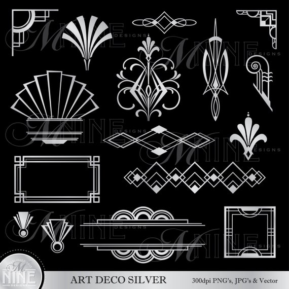 SILVER ART DECO Clipart: Art Deco Accents Design Elements | Etsy