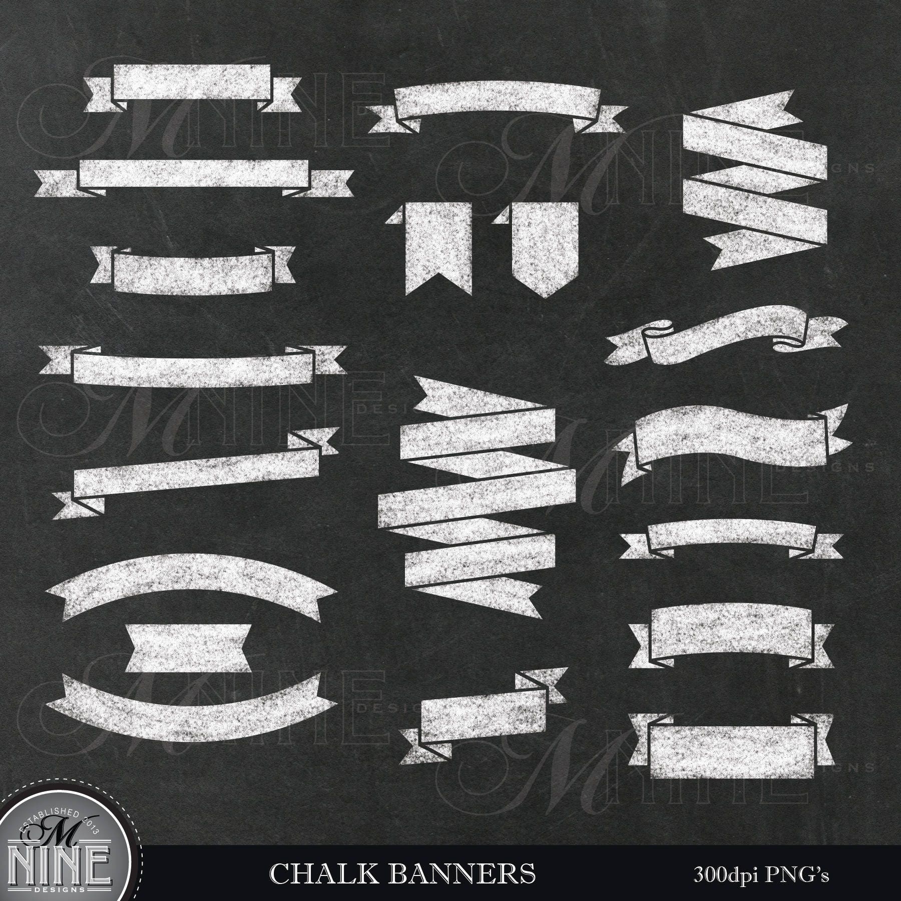 Chalk BANNER Clip Art / Chalkboard Ribbon Banners Clipart / Etsy