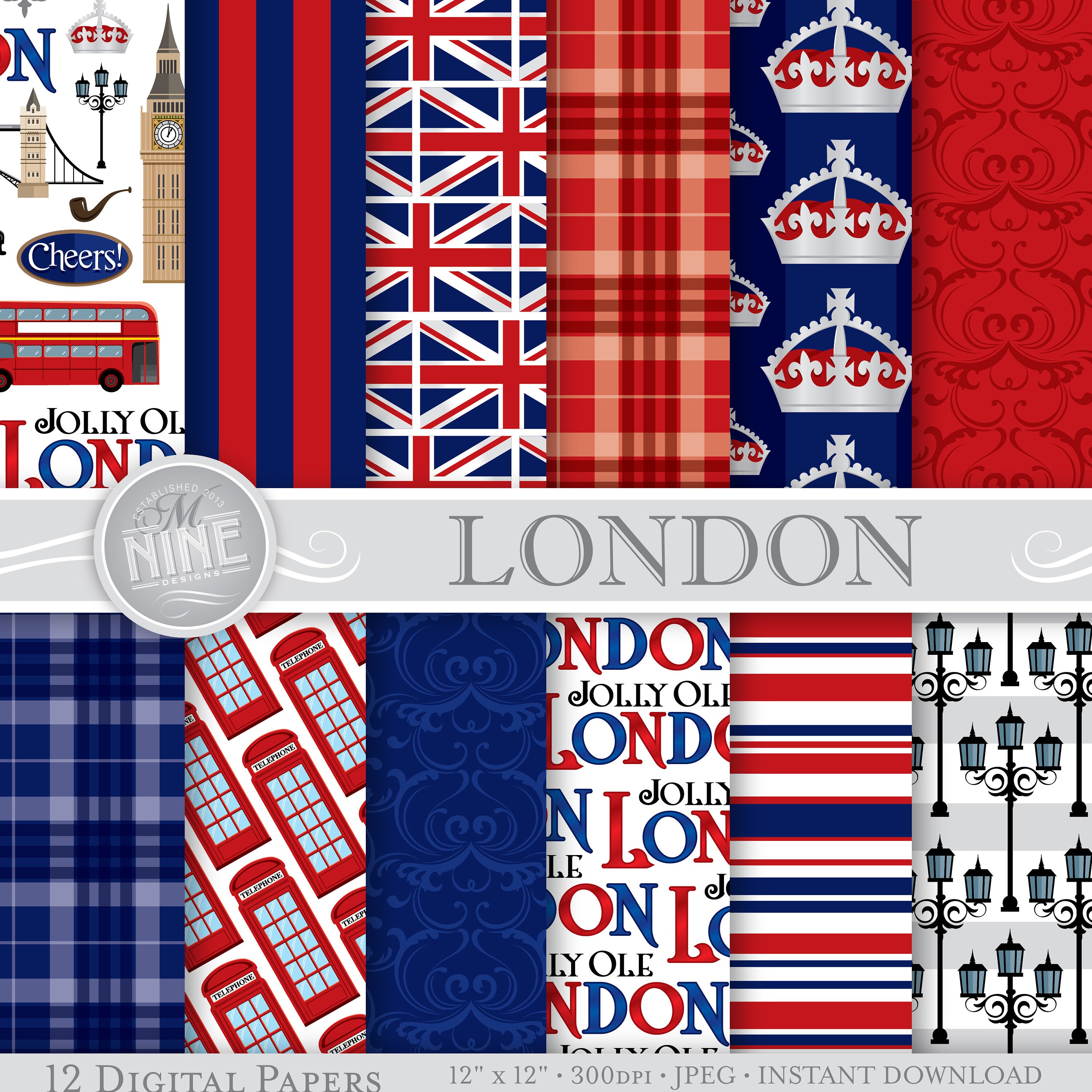 London Digital Paper / LONDON Pattern Prints / London Theme Etsy