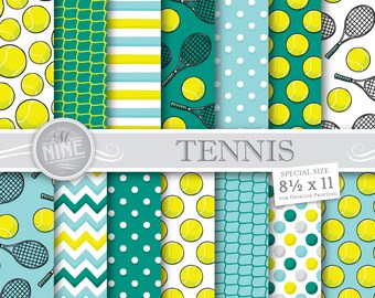 TENNIS Digital Paper | Sports Printables | Digital Downloads | Tennis Party Scrapbook Paper Patterns | 8 1/2 x 11 DIY Craft Printables