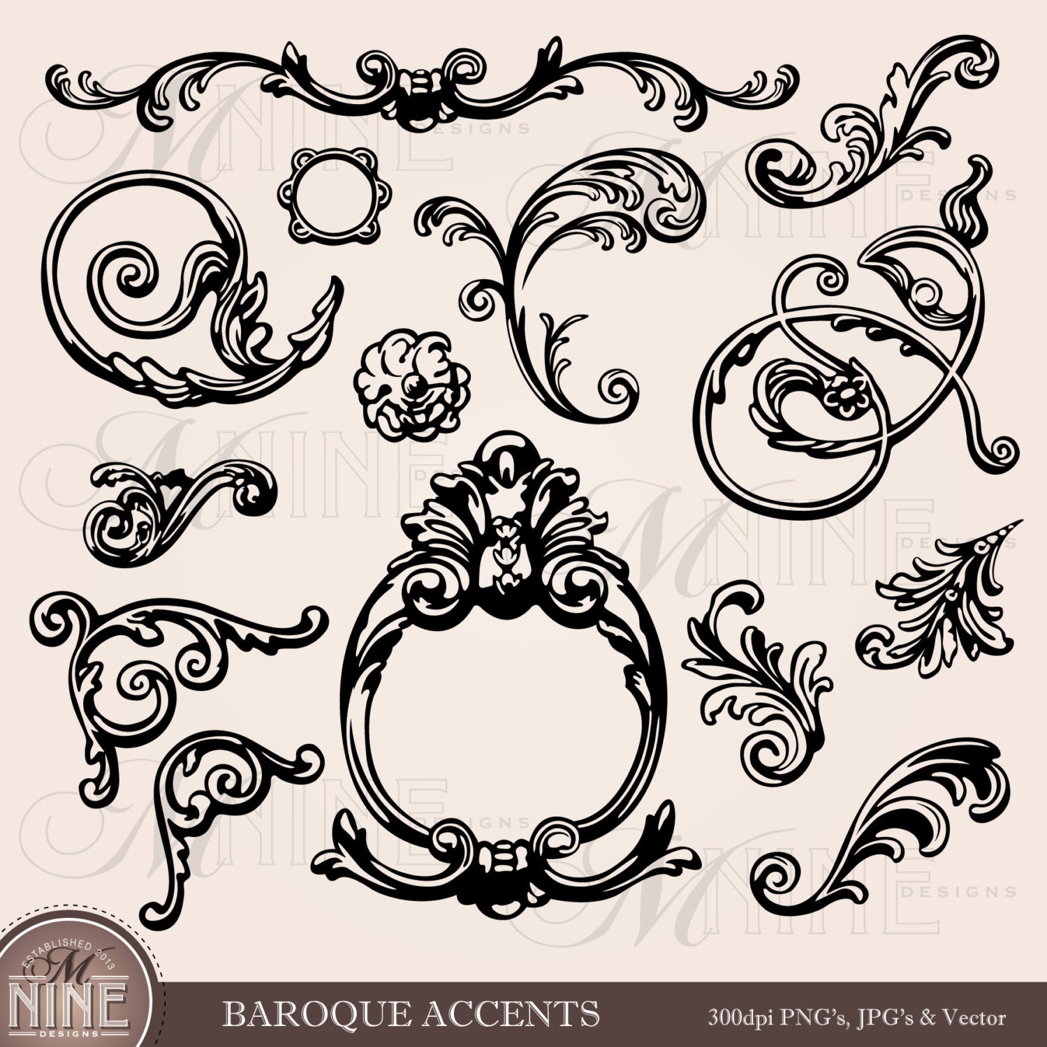 Scenario mooi Attent BAROQUE ACCENT Clipart: Design Accent Clip Art Accent Clipart - Etsy