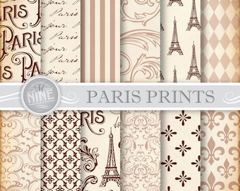 Paris Digital Paper / RUSTIC PARIS Patterns / Printable Paris Theme Art, Paris Downloads, Pattern Prints, Parisian Art, Eiffel Tower