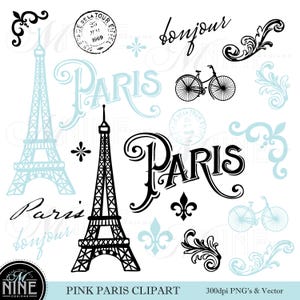 BLUE PARIS Clip Art / Paris Theme Clipart Download / Parisian Clip Art Vector Paris Clip Art Eiffel Tower Clipart image 1