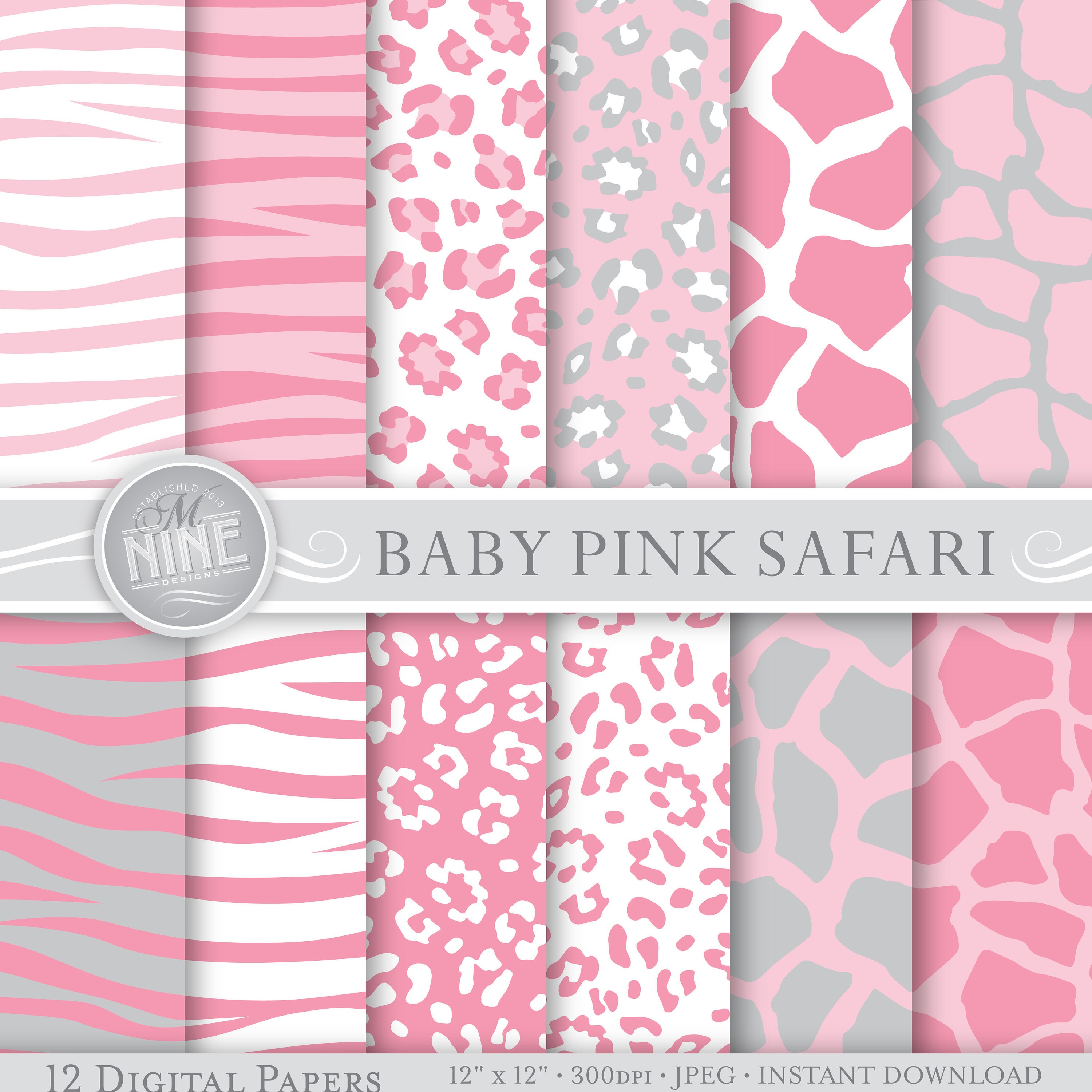 Download Baby Girl Safari Digital Paper 12 X 12 Pattern Etsy