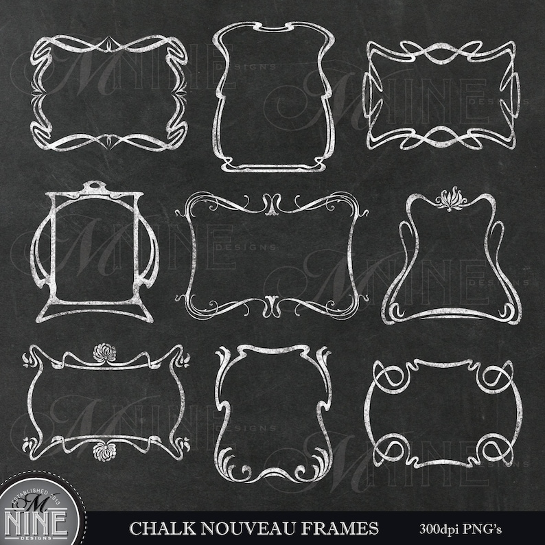 Parisian Chalk Scrapbook Clip Art Frames Chalk ART NOUVEAU FRAMES Clip Art Art Nouveau Chalkboard Clipart Chalk Downloads