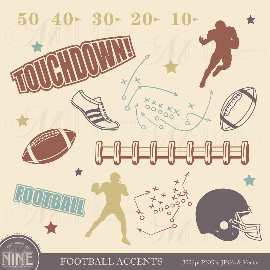 Football Clipart Bundle Download, Vintage Colors, Digital Football