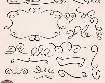 Flourishes Clip Art | Calligraphy Clipart | Digital Downloads | Doodle Accents | Vector Flourish Accents Png Svg Silhouette Downloads