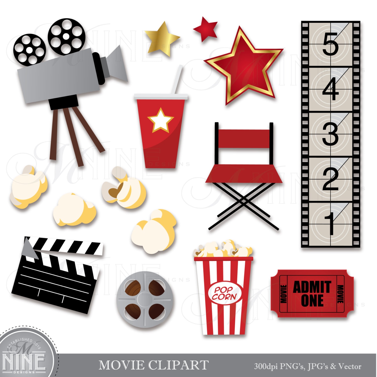 8 stars clipart hollywood