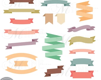 RIBBON BANNERS Clipart Clip Art Vector Art File, Instant Download, Design Elements Illustrations Vintage Palette