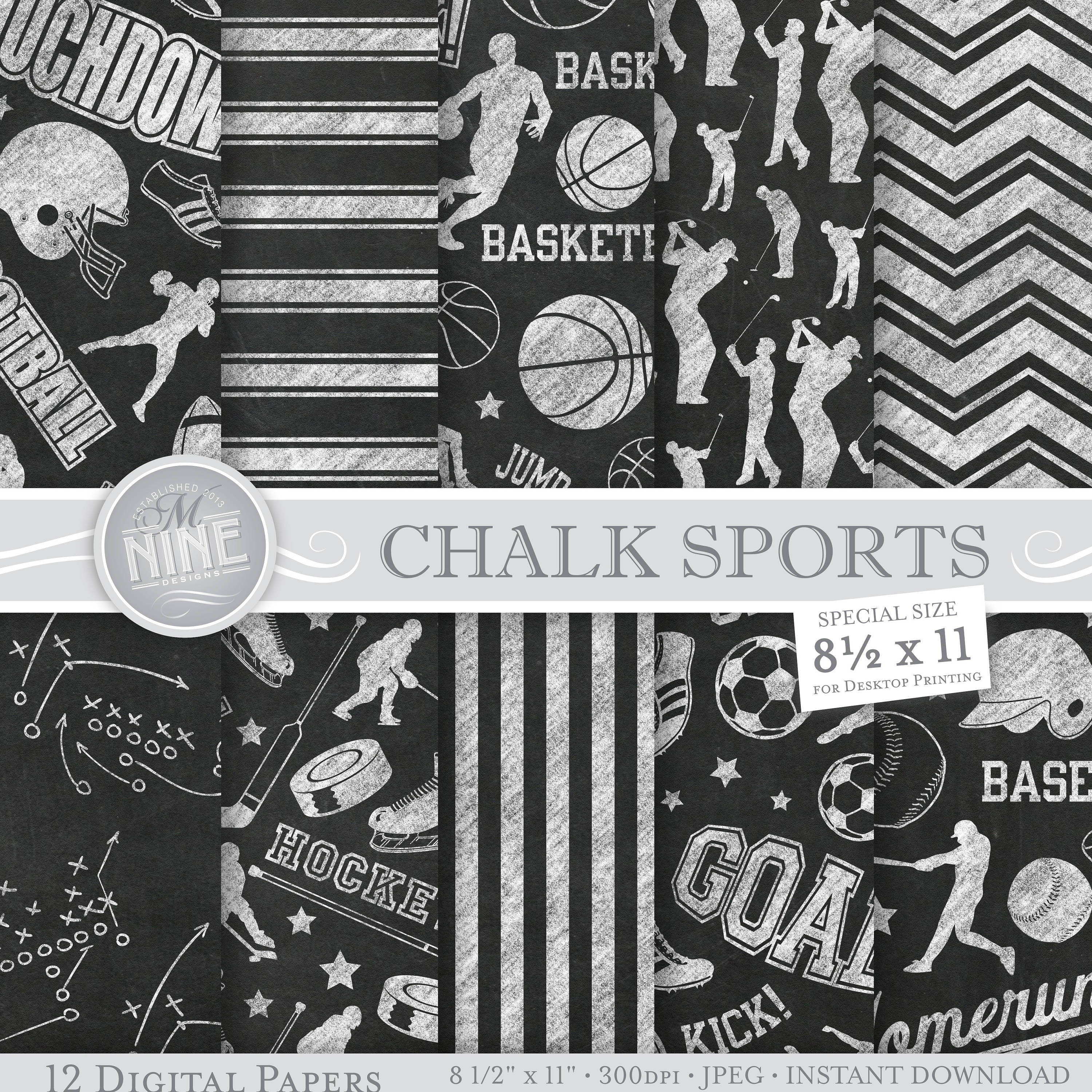 Chalk SPORTS Digital Paper / Chalk SPORTS Printables / 8 1/2 x Etsy