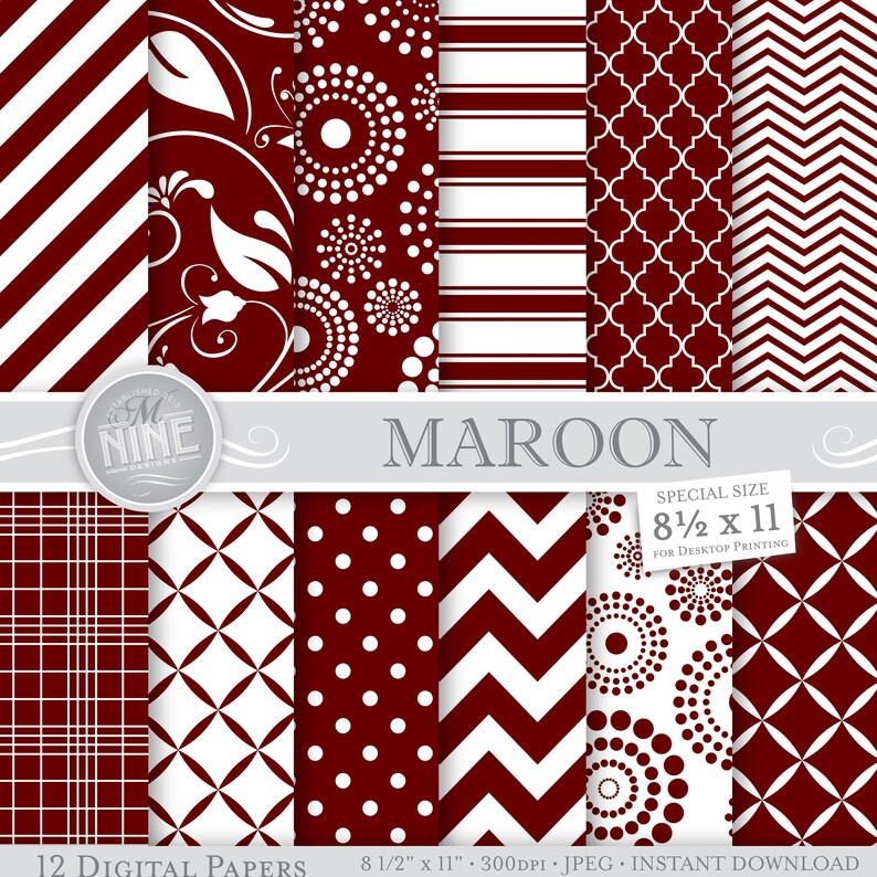 MAROON Digital Paper / Printable Maroon Patterns / 8 1/2 X 11 - Etsy