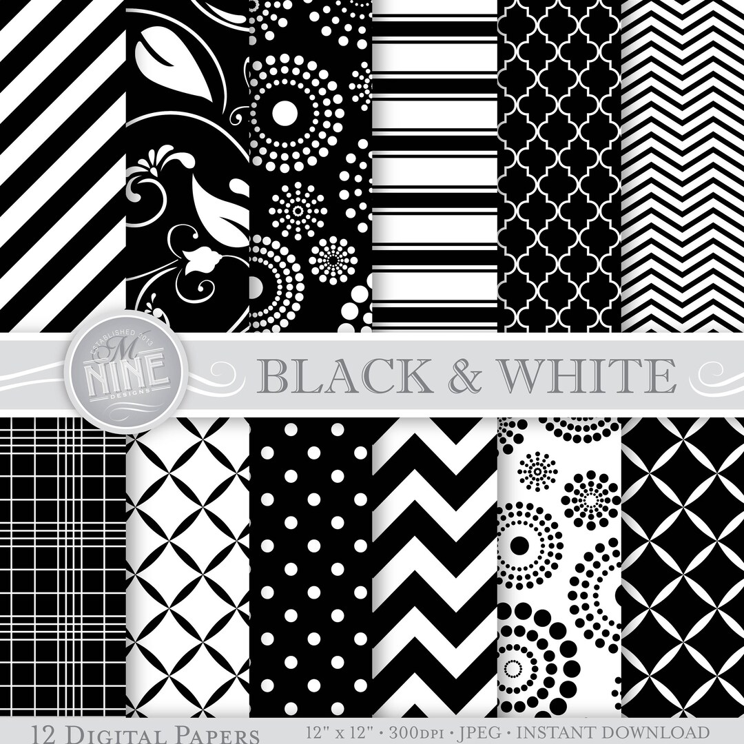 BLACK & WHITE Patterns 12 X 12 Digital Paper Pattern Prints SEAMLESS, Instant Download, Color Series Backgrounds Scrapbook Print - Etsy