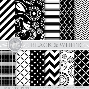 Black White Digital Paper Scrapbook By FOXYdigitalart