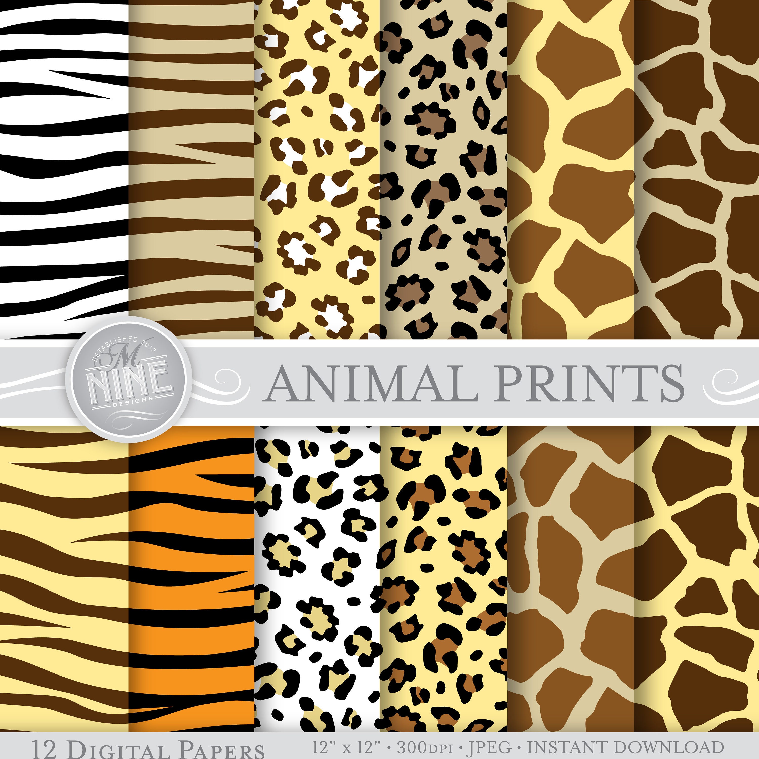 WILD ANIMAL PRINTS Digital Paper 12 x 12 Patterns Pattern Prints, Instant  Download, Backgrounds Scrapbook Print