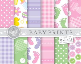 Baby Girl Digital Paper / BABY GIRL Patterns / Baby Theme Downloads, 8 1/2 x 11 Printable Baby Patterns, Digital Baby Scrapbook Paper