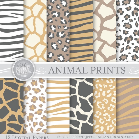 Digital Paper Background Pack Wild Animal Prints