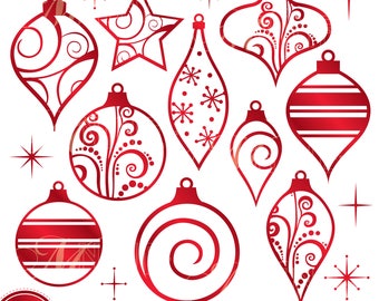 ORNAMENTS Clipart / Red Christmas Ornaments Clip Art / Vector Clipart, Christmas Downloads, Christmas Clipart