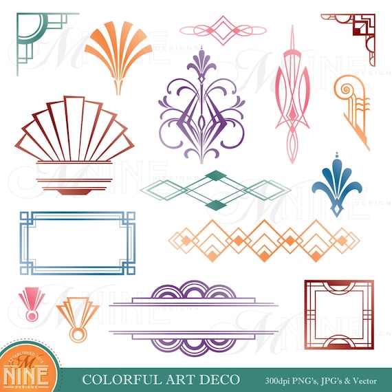 Colorful Art Deco Design Elements Digital Clipart Instant Download Vintage Accents Frame Borders Clip Art Illustrations Colorful Art Deco Design Elements Digital Clipart Instant Download Vintage Accents Frame Borders Clip Art Illustrations