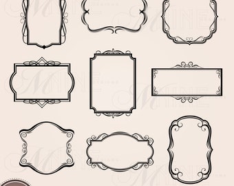 FRAME Clip Art: "VINTAGE Frames / Borders" Clipart Design Elements, Frames Clipart Black Silhouette Vector Ai Jpeg Png Svg Clipart