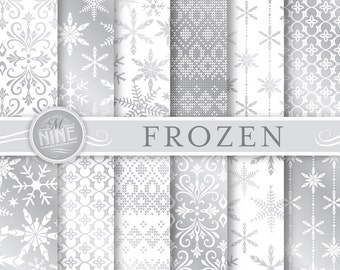 FROZEN Digital Paper: Frozen Pattern Prints "Frozen Silver", Frozen Download, 12" x 12" Snowflakes Paper Pack Patterns Scrapbook Print