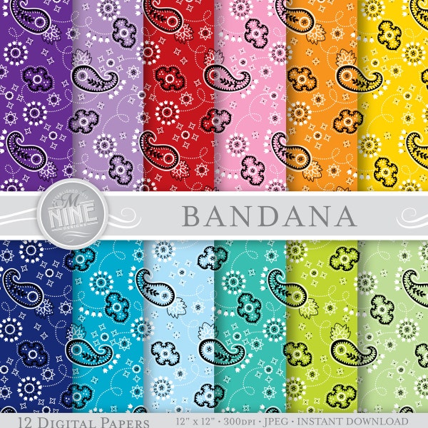 BANDANA Digital Paper: Bandana Print Pattern Prints, Western Patterns Backgrounds Scrapbook Print