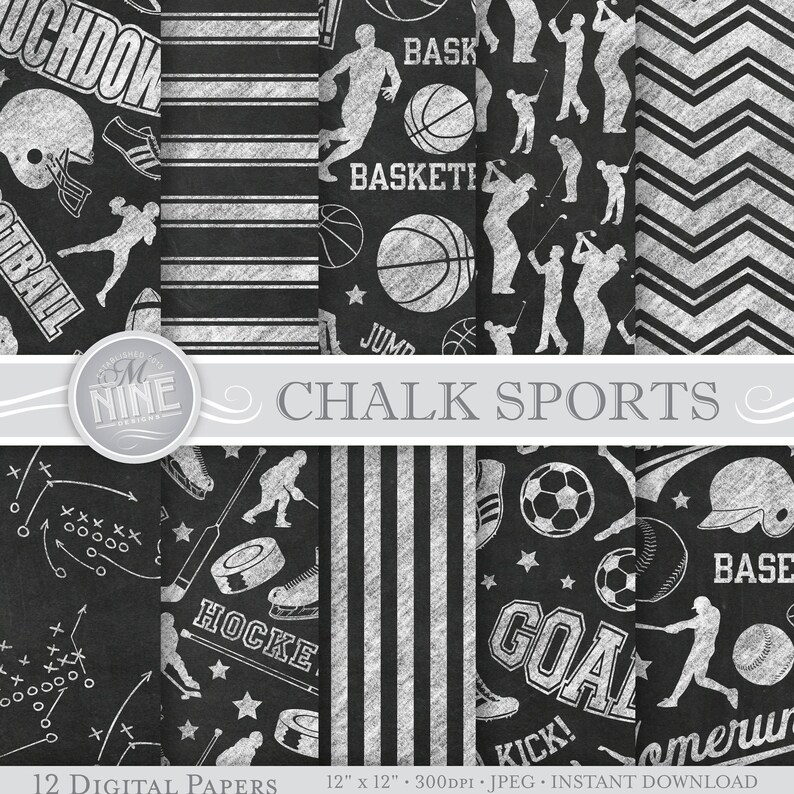 Chalk SPORTS Digital Paper / Chalk SPORTS Printables / Sports Etsy