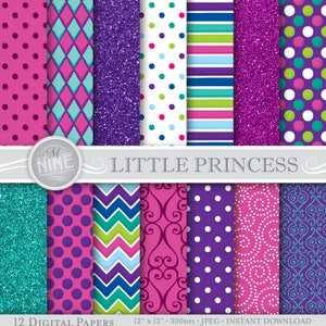 LITTLE PRINCESS Digital Paper Downloads Girl Printables Patterns Princess Party Digital Paper Patterns Sparkle Printable Scrapbook image 1