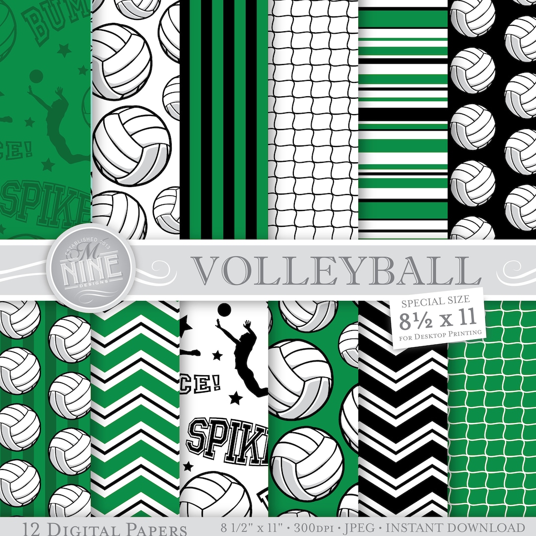 VOLLEYBALL Digital Paper Volleyball Printables 8 1/2 X 11 Volleyball Patterns Sports Party