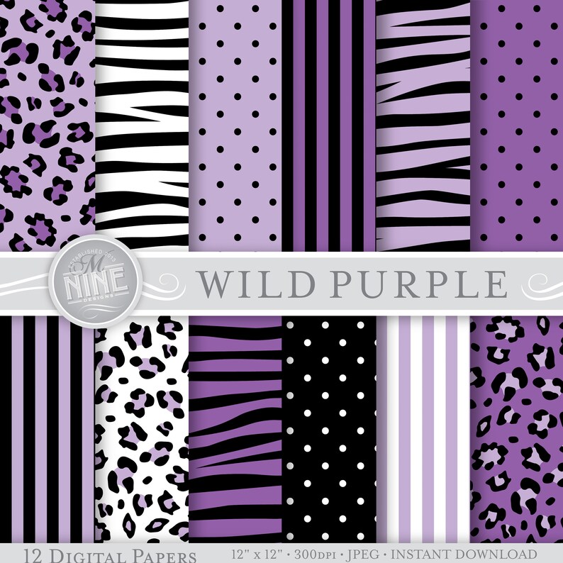 WILD PURPLE Digital Paper Pack Pattern Prints Instant Etsy