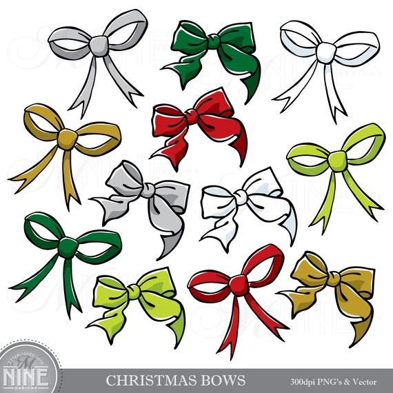 Christmas Bows Clip Art / Christmas Clipart Downloads / Holiday Scrapbook  Clipart / Instant Downloads / Vector Clipart Downloads Illustrated