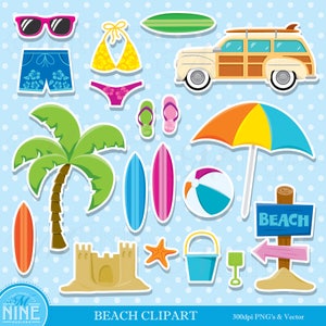 Beach Sticker Clip Art / Beach Party Clipart Downloads / Beach - Etsy